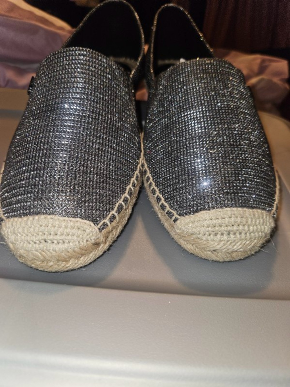 Sparkle Black Espadrille Slip-On Shoes